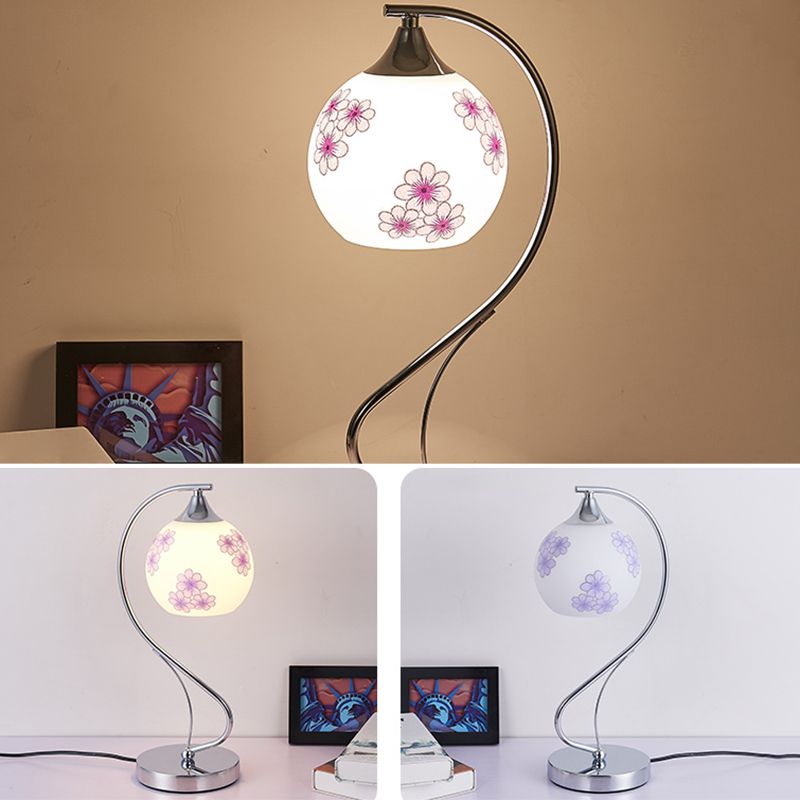 Modern Gooseneck Table Lamp Metal Single-Bulb Bedroom Night Light with Dome Glass Shade