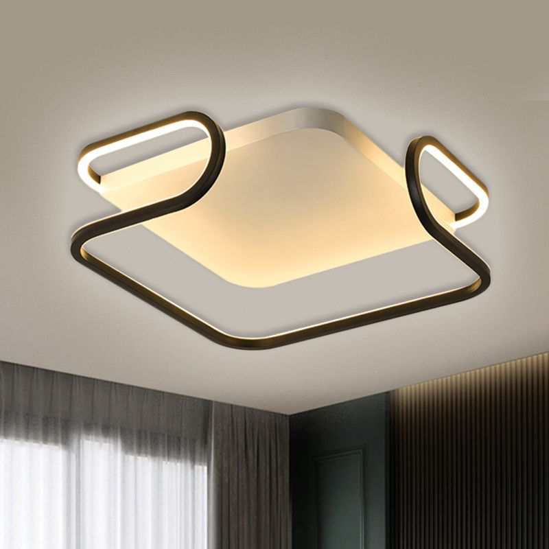Metal Square Flush Mount Fixture Modern 16"/19.5" Width LED Black Ceiling Lighting in Warm/White Light for Bedroom