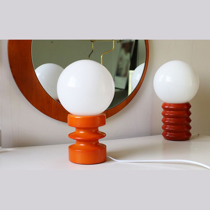Spherical White Glass Night Lamp Nordic 1 Bulb Table Light with Wooden Base