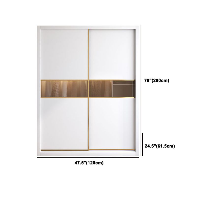 White Sliding Wardrobe Cabinet Engineered Wood Wardrobe Armoire