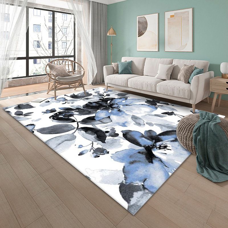 Black Modern Rug Polyester Graphic Rug Non-Slip Backing Indoor Rug for Home Decoration