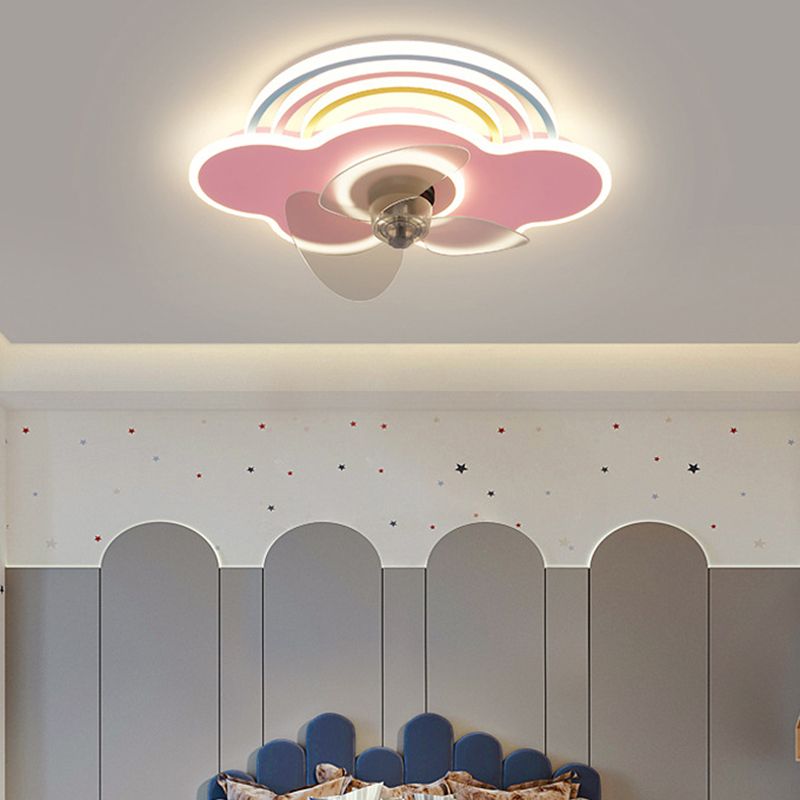 3-Blade Ceiling Fan Children Metallic Pink Fan with Light for Dining Room