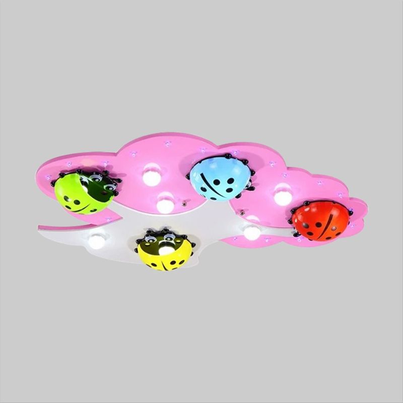 Kids Style LED Ceiling Lighting Pink/Green Ladybug Flush Mount Fixture with Acrylic Shade