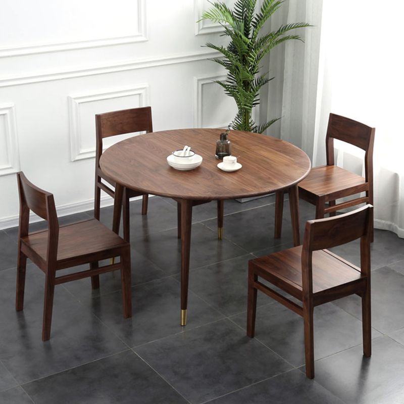 Contemporary 1/2/5/6 Pieces Furniture Round Solid Wood Dining Set in Brown