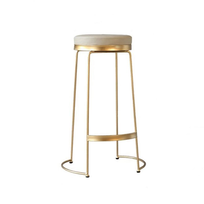 Contemporary Metal Barstool Faux Leather Backless Counter Stool with Iorn 4 Legs