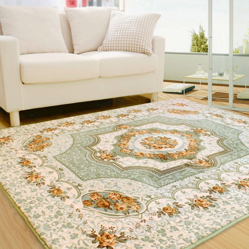 Europäischer Stilbereich Teppich Beige Polyester Rug Blumenmuster Anti-Schlupf-Teppich für Wohnkultur