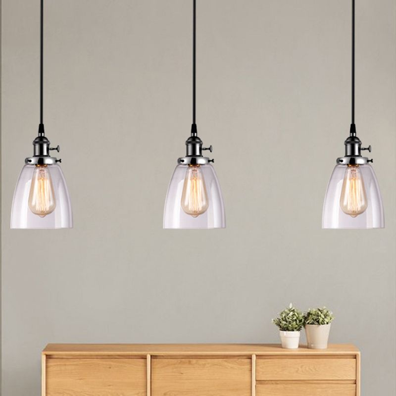 3 LIGHTS Transparent Glass Shade Island Lamp Retro Industrial Style suspendu suspendu pour salle à manger