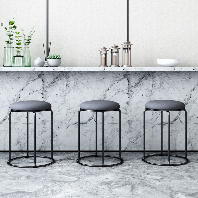 Linen Blend Ottoman Metal Frame Round Upholstered Contemporary Solid Pouf