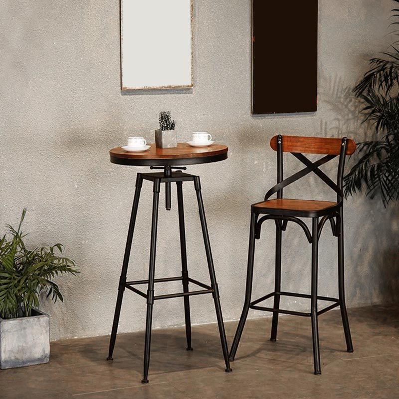 Industrial Round Bar Table Set 1/2 Pieces Solid Wood Bar Table Set for Indoor
