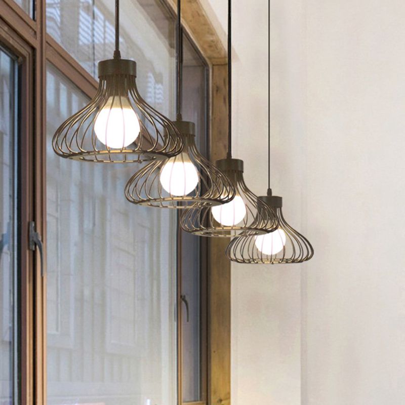 Pear Shape Metal Frame Mini Hanging Lamp Industrial Style Single Bulb Pendant Light for Hallway Staircase