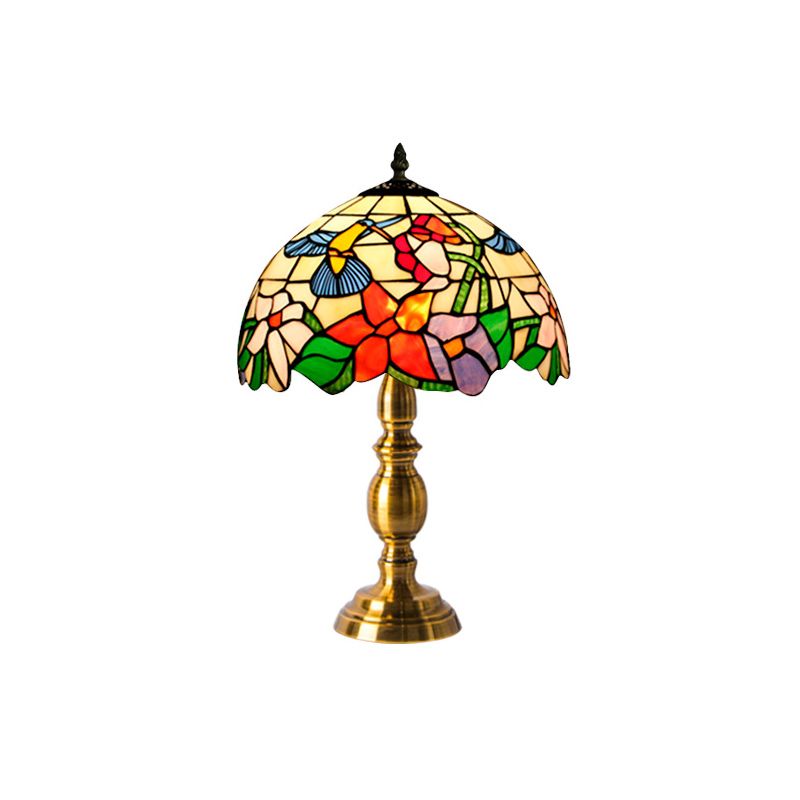 Vintage Dome Table Lamp Single-Bulb Handcrafted Glass Nightstand Lighting with Floral Pattern