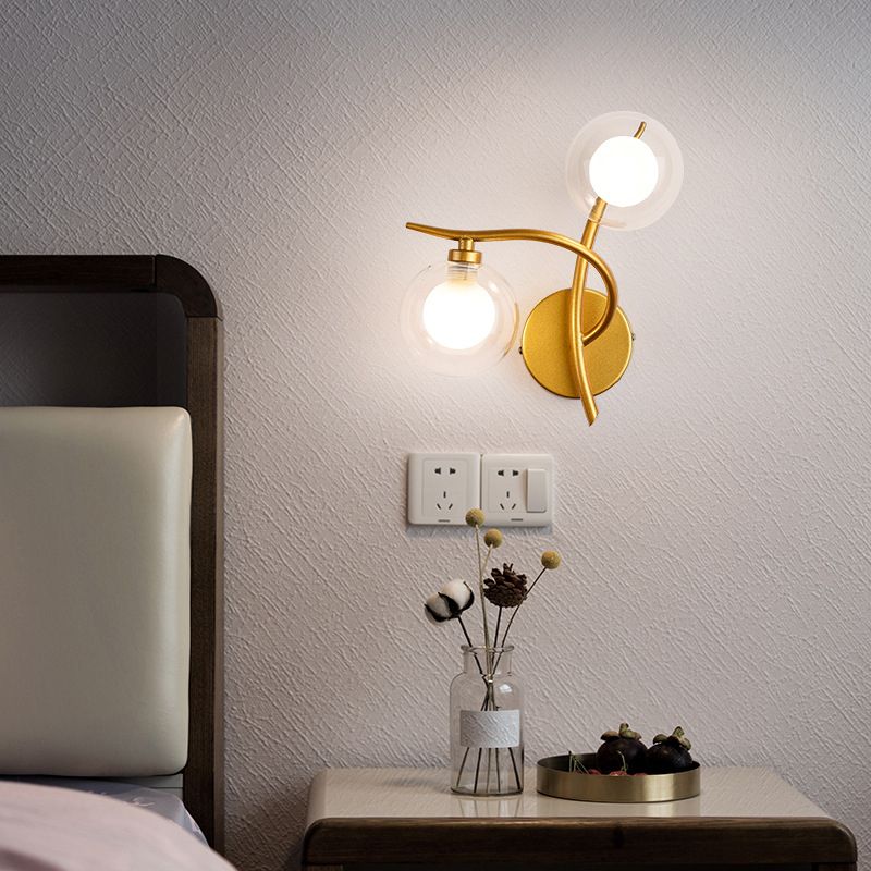 Industrial Style Ball Shape Wall Sconce Glass 2 Lights Sconces for Dining Room