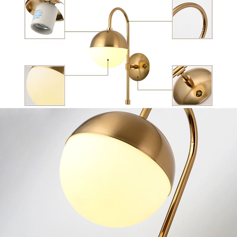 Nordic Simplicity Gooseneck Wall Lights Milky Glass Sconce Light Fixtures for Bedroom