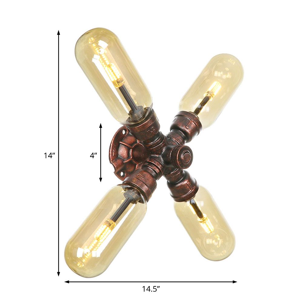 Metall verwitterte Kupferleuchte Lampenwasserrohr 2/4 Lichter Wohnzimmer LED -Wandhalterung Beleuchtung