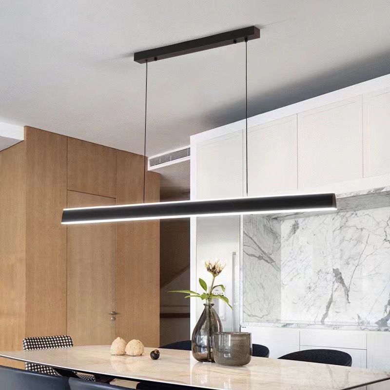 Modern Style Linear Shape Island Pendants Metal Pendant Lights in Black for Dining Room