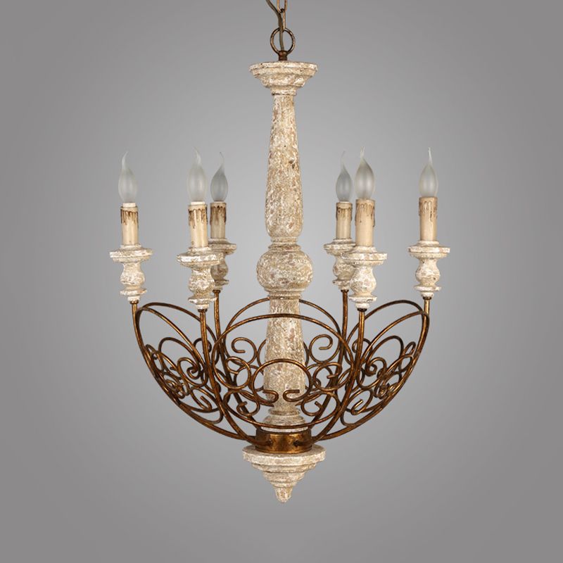Brass 6 lumières lustre éclairage rustique en bois candélabre pendentif pour le salon