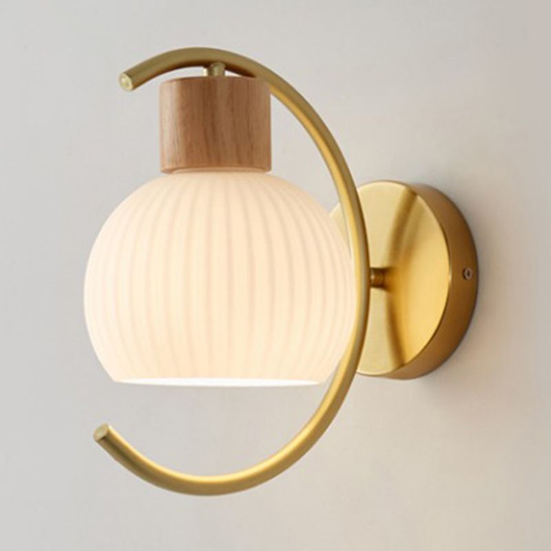Nordic Wooden Wall Light Fixture Simple Glass Shade Wall Light Sconce for Bedroom