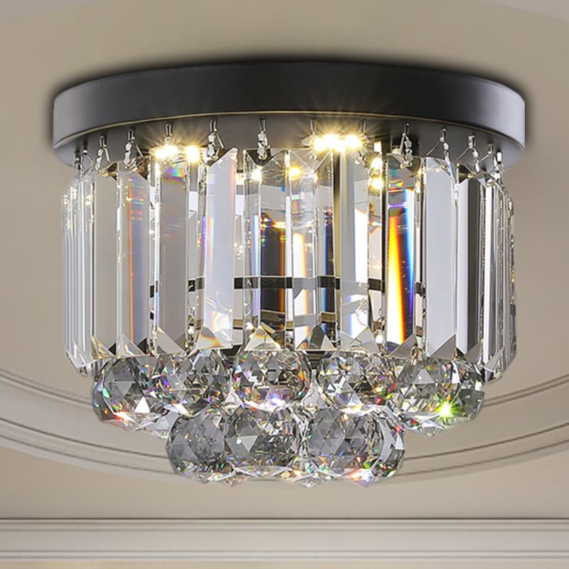 Plafonnier circulaire avec cristal clair/gris fumé, luminaire LED moderne monté au plafond pour couloir