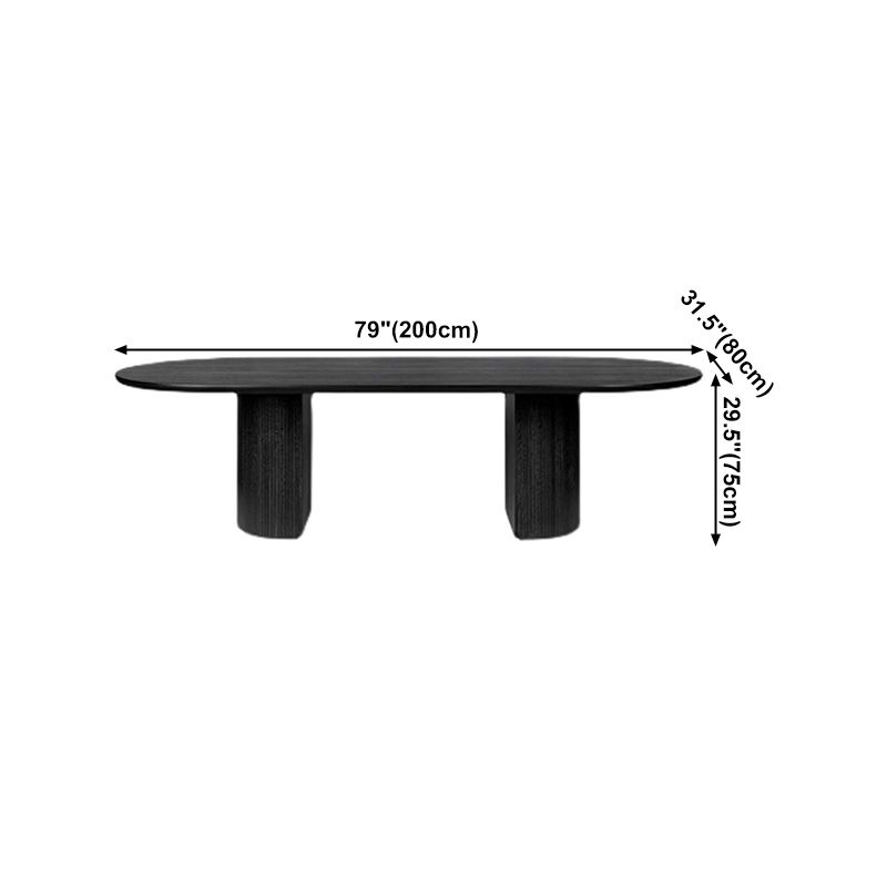 Mesa de comedor moderna ovalada Mesa fija negra con base de pedestal doble