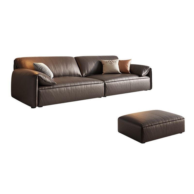 Genuine Leather Contemporary Pillow Top Arm Sofa for Living Room