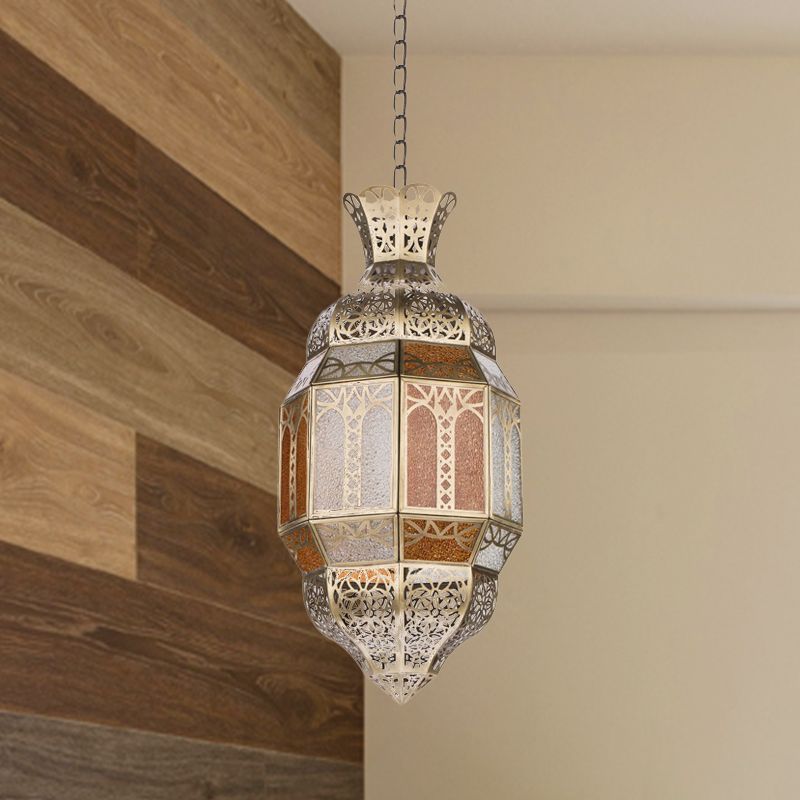 Metal Brass Finish Hanging Lighting Lantern 1-Head Traditional Ceiling Pendant Lamp