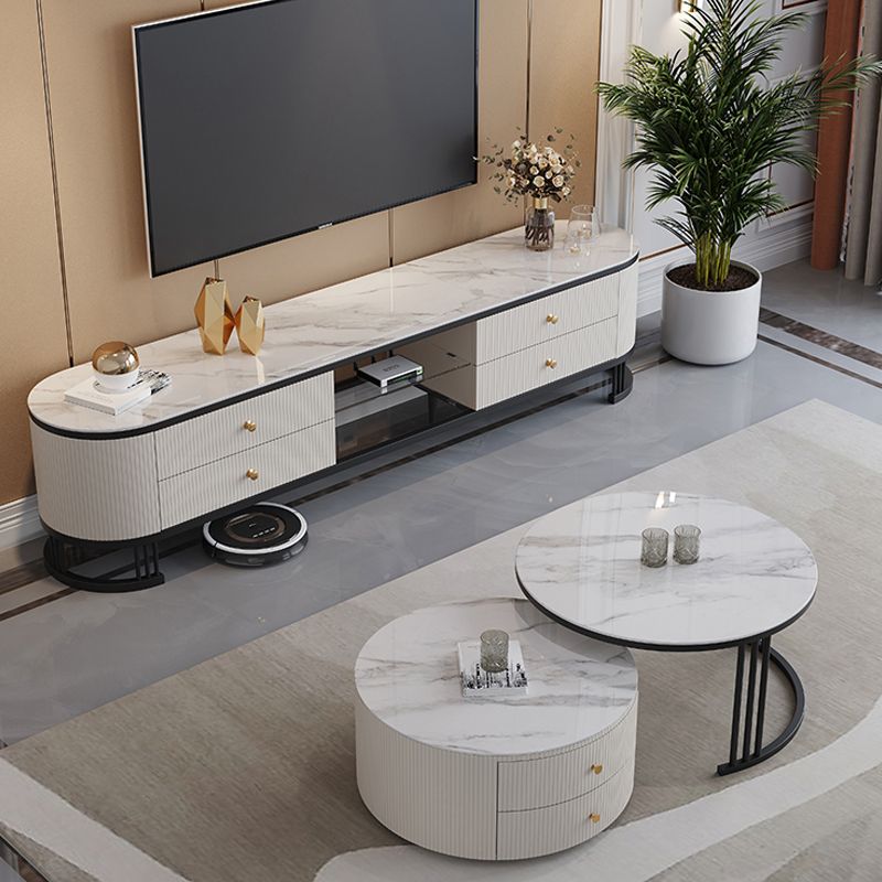 Glam Nesting Coffee Table Set Drum Round Slate Coffee Table with Drawers