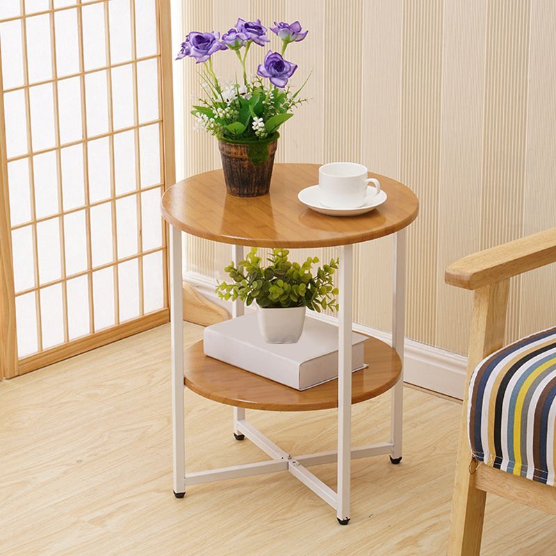 Modern Wood End Side Table Round 2-Tier Corner Table with Storage