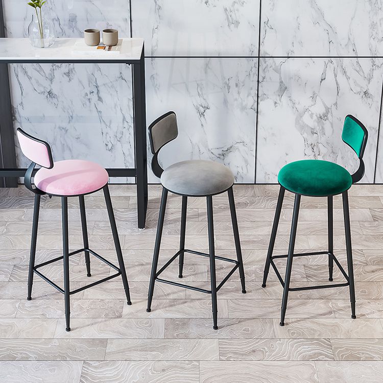 Industrial Armless Backrest Counter Stool Iron Cafe Bar Stool with Velvet Cushion