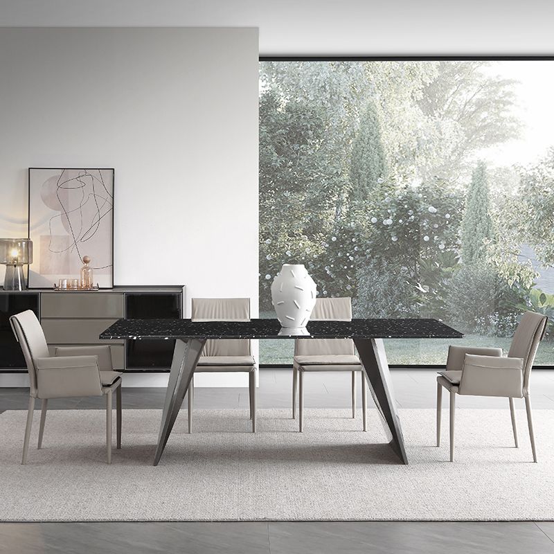Black Stone Dining Table Set 1/2/4/5/7 Pieces Metal Modern Dinette Set