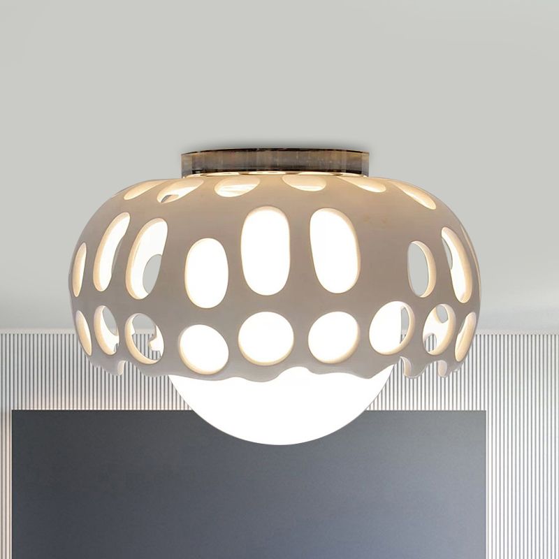 Resin Hollow-Out Dome Flushmount Light Modern 1 Light 11"/13" Wide Ceiling Mounted Lamp in White