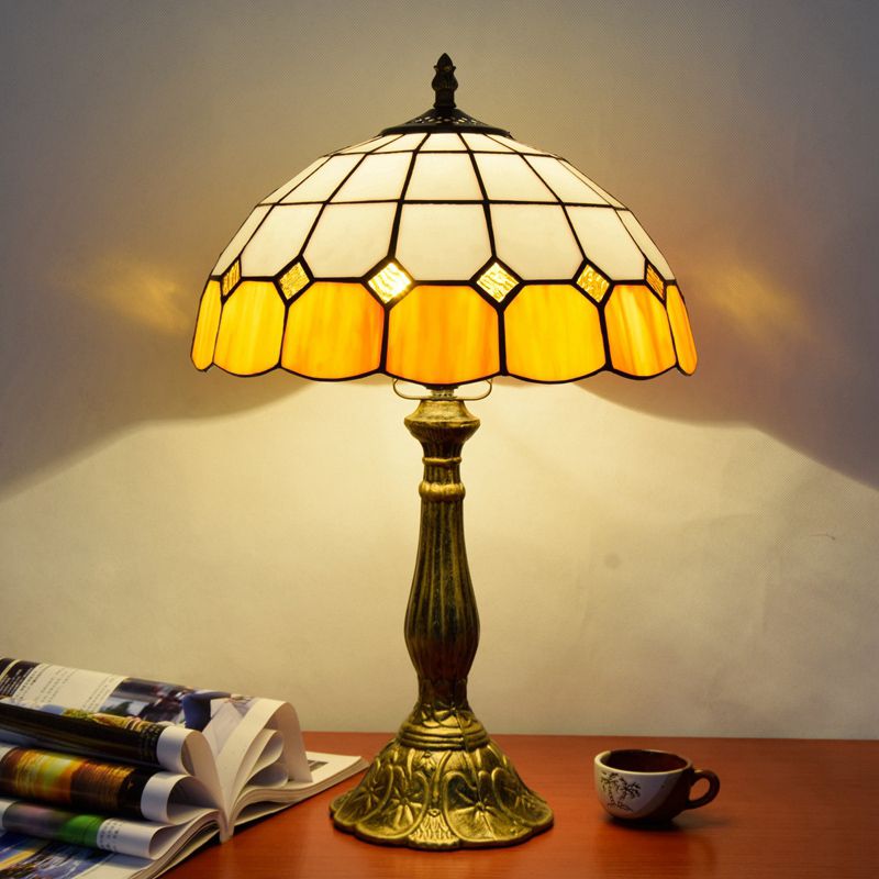 1��Head Table Lamp Decorative Dome Shade Stained Glass Nightstand Light for Living Room