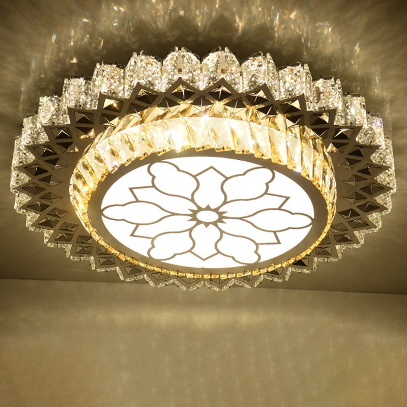 Circulaire Flush Light Artistique K9 Crystal Dining Room LED Flush Ceiling Light Fixture in Stainless-Steel