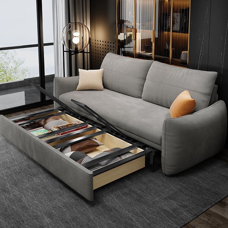 Fabric Square Arm Sofa Bed Standard Loose Back Settee Furniture in Grey