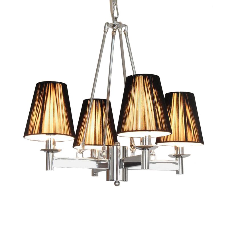 Tapered Fabric Chandelier Lighting Classic 4 Lights Dining Room Pendant Lighting in Black