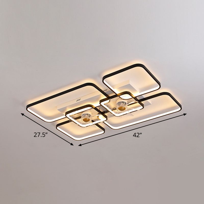 Fernbedienungssteuerung Rechteckige Deckenventilator Lampe zeitgenössische Acryl-Wohnzimmer-LED-LED-LED-Licht mit 7-Blatt