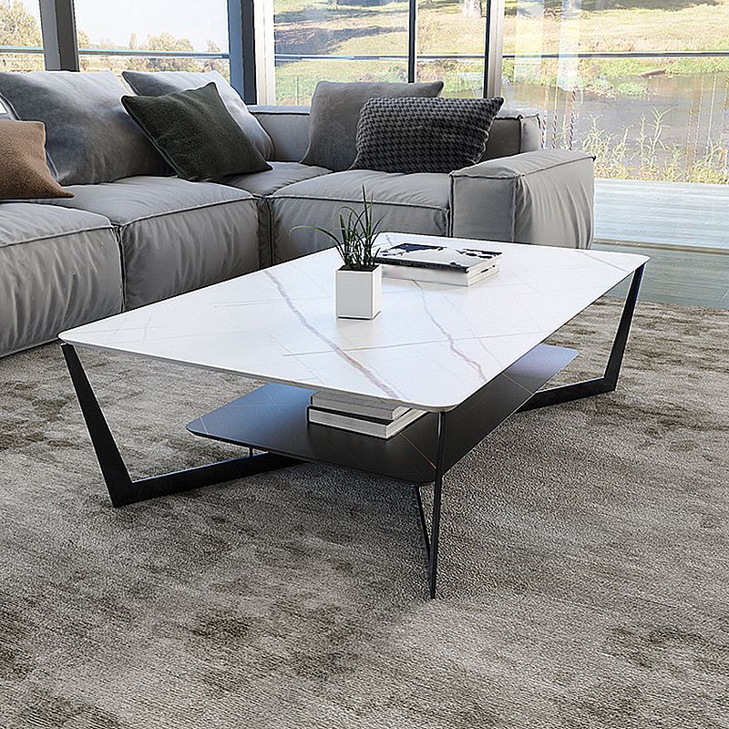 Cross Table Base Design Black Metal Base Slate Top Rectangular Coffee Table