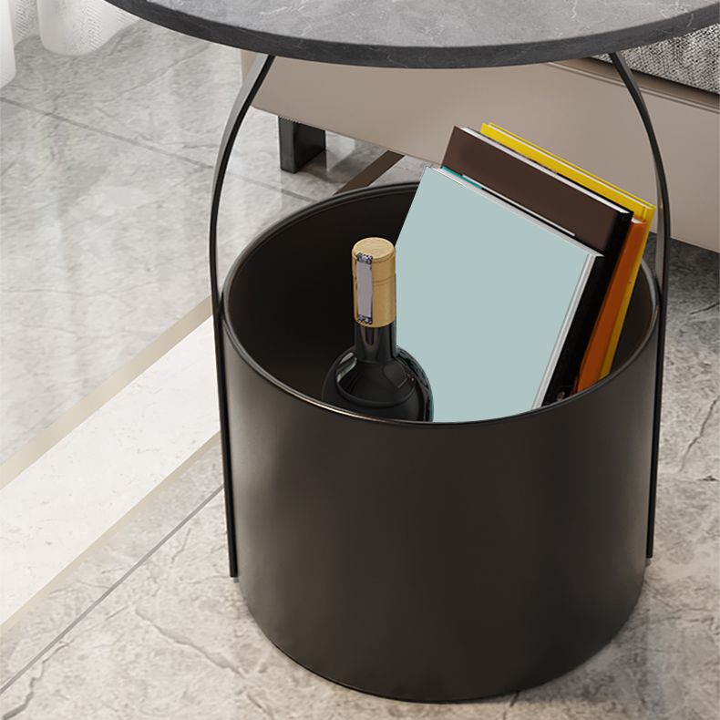 19.6" Tall Modern Round Slate Top Side Table Iron Pedestal End Table