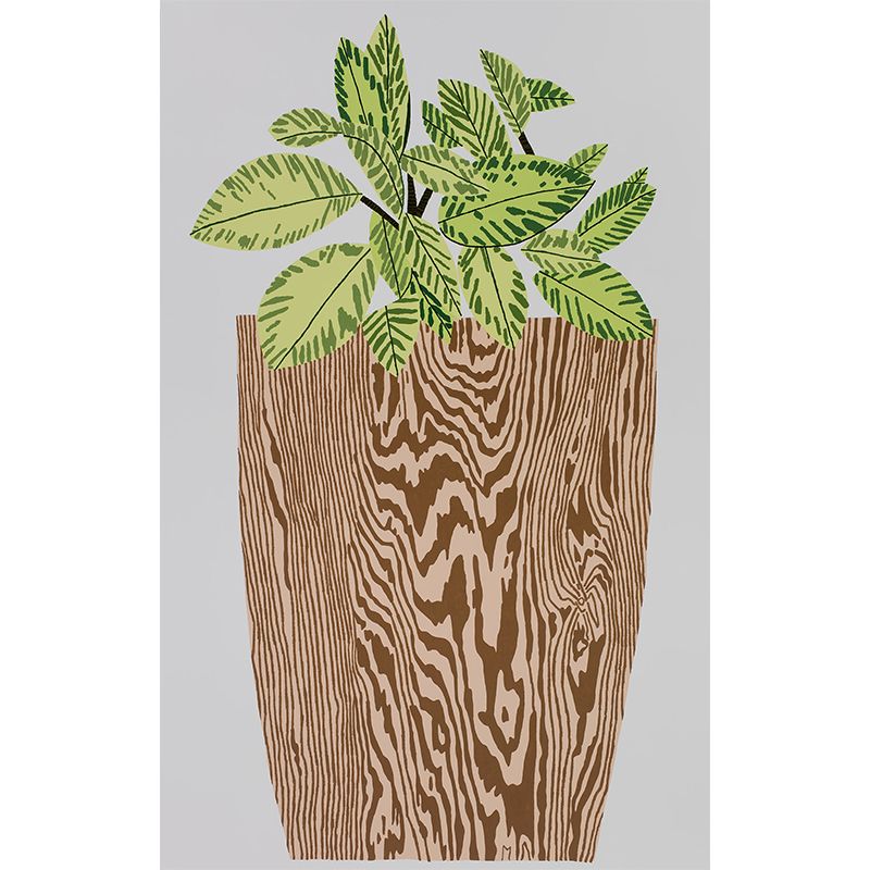 Huge Pot Plant Mural Decal Wood Non-Woven Wallpaper for Indoor Decor, Personalised