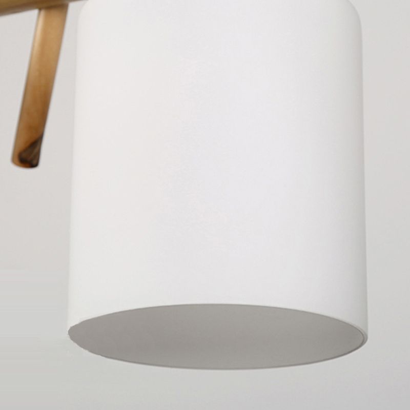 Modern Wood Pendant Light Cylinder Shape Island Light with Glass Shade for Bedroom