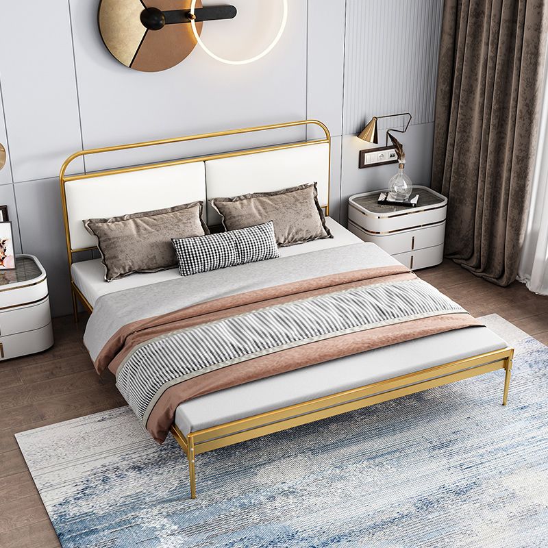 Metal Slat Bed 79 inch Wide with  RectangularUpholstered Headboard