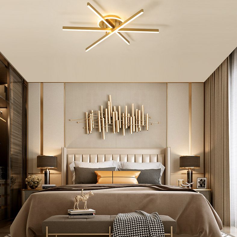 Slender Bar Semi Flush Mount plafond Aménagement de salon en métal moderne LED LED MONTER en or