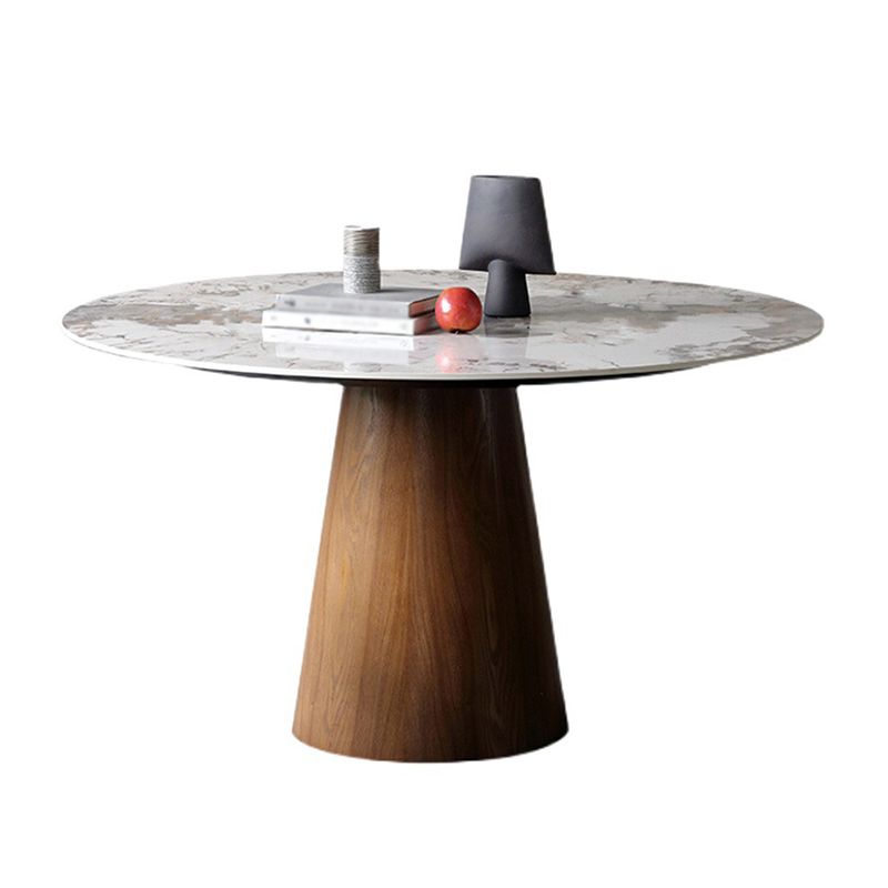 Stone Top Dining Table Modern Round Dining Table with Wood Pedestal Base without turntable