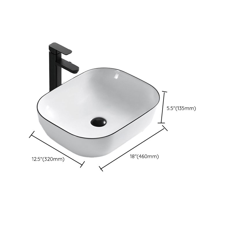 Modern Vessel Bathroom Sink Rectangular Porcelain Drain Assembly and Faucet Wash Stand