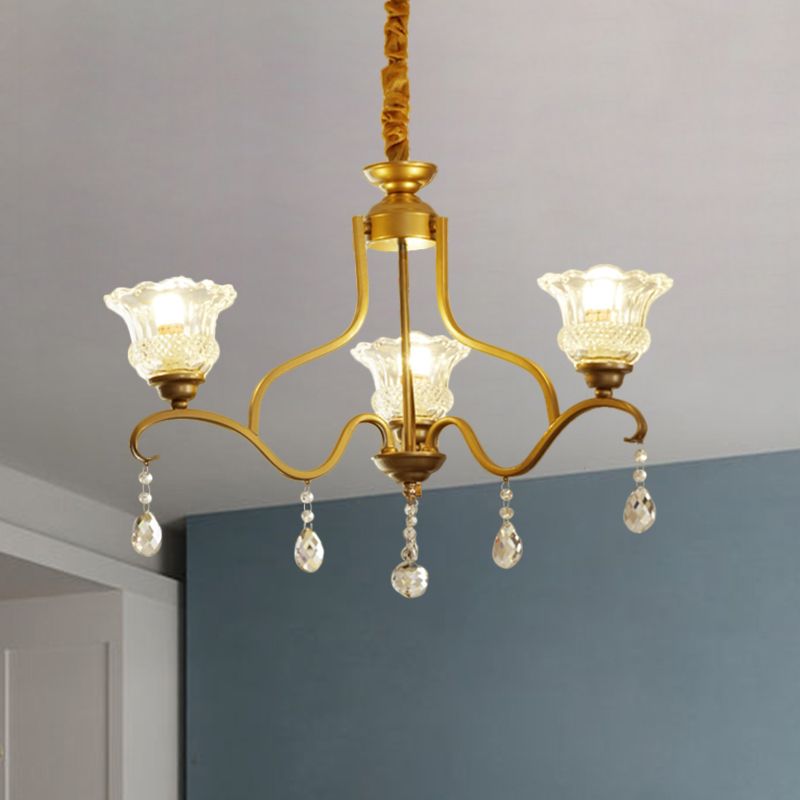 Gold 3/6/8 Lights Ceiling Chandelier Traditional Crystal Glass Floral Shade Parlour Suspension Lamp