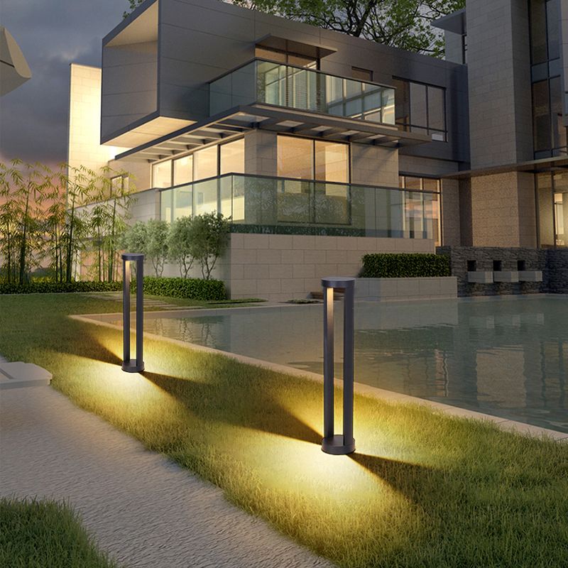 Open Shaped LED Lawn Light Modern Style Aluminum Outdoor Landscape Lighting in Black
