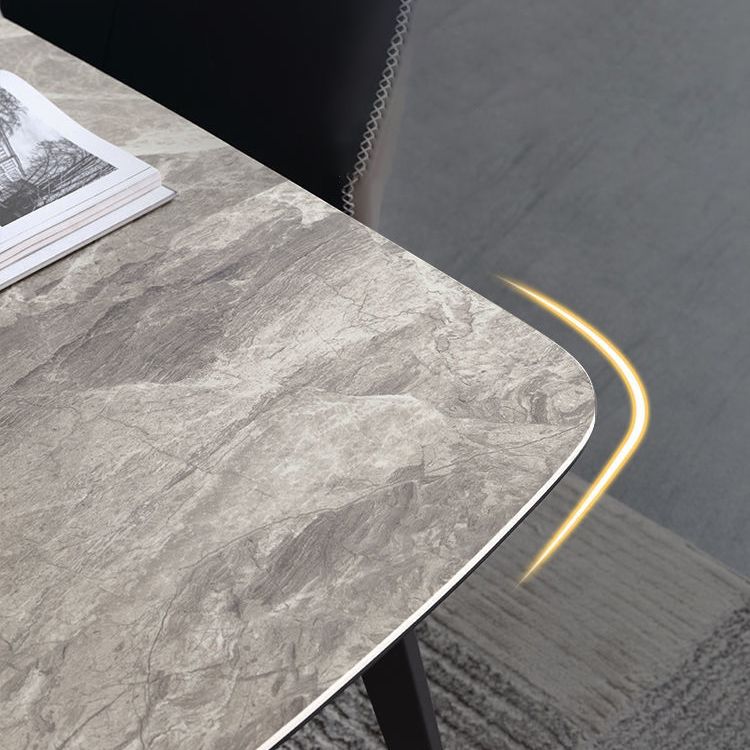Contemporary Stone Rectangular Dining Table with 4 Steel Foot