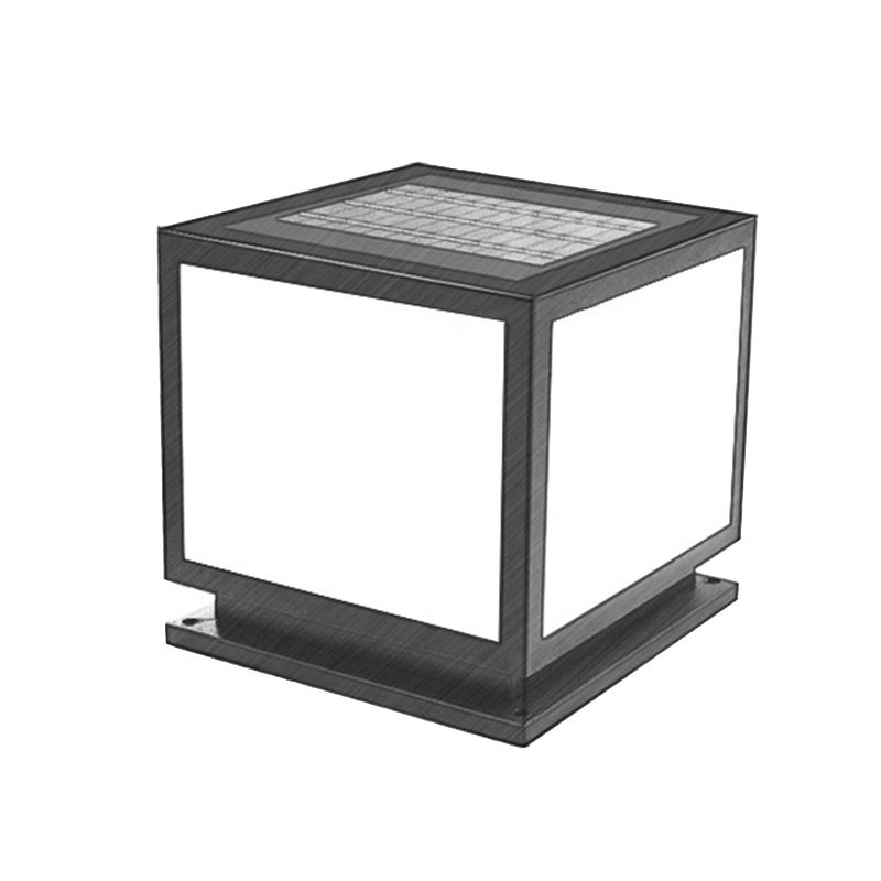 Square Shape Metal Solar Pillar Lamp Modern 1 Light Outdoor Waterproof Light in Black