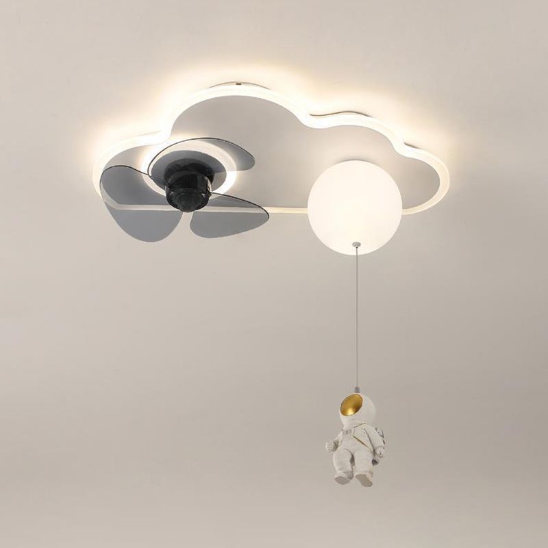 3-Blade LED Children Ceiling Fan Metallic White Globe Fan with Light for Home