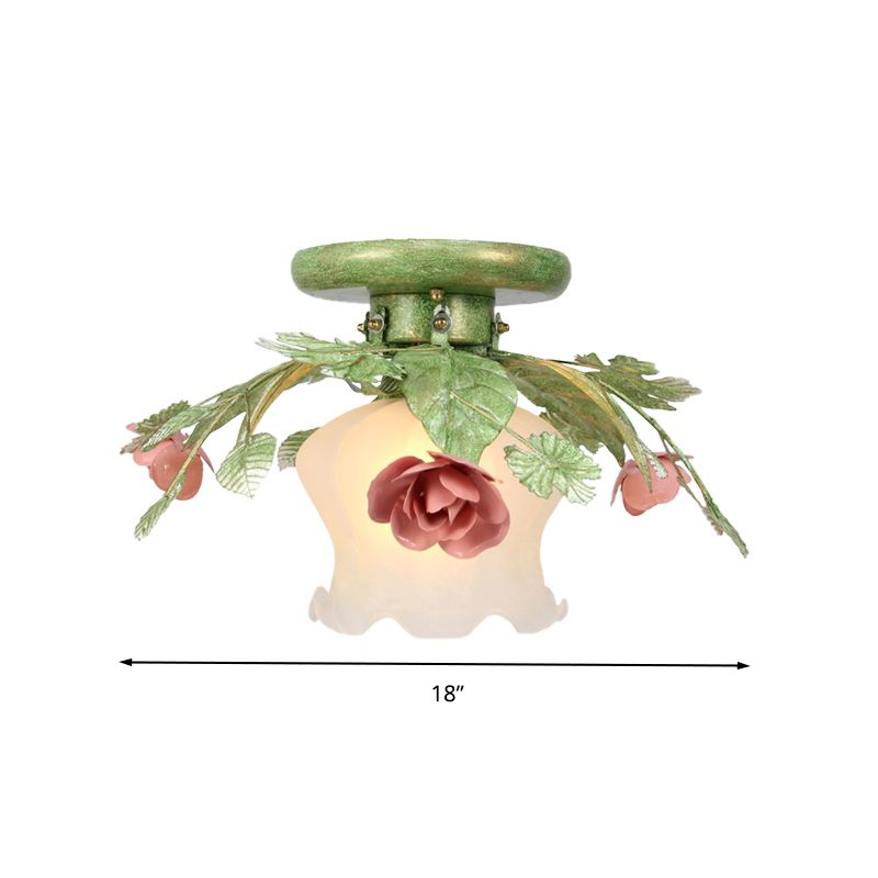 Dormitorio de flores Montaje semi-flush Glass tradicional 1 bulbo verde cerca del accesorio de iluminación del techo