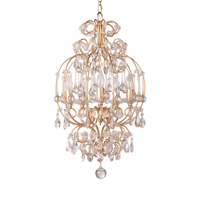 Chandelle de lustre en or cristal 5 lumières Éclairage d'éclairage de suspension de campagne pour chambre à coucher
